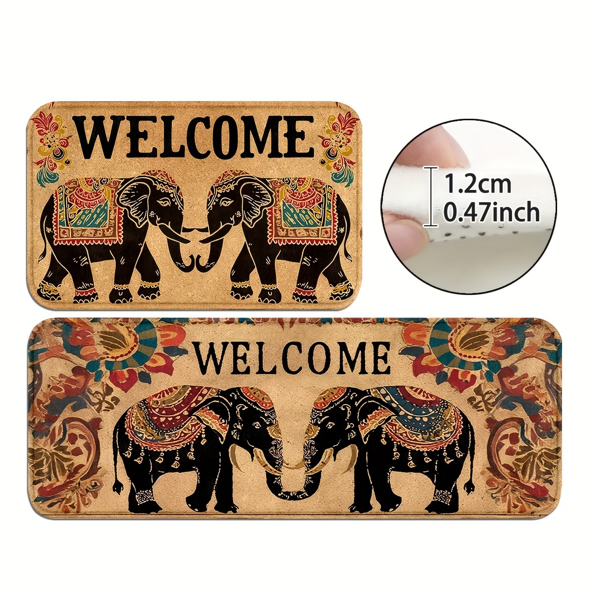 TEMU Bohemian Elephant 1.2cm Elephant Pattern - Machine Washable, Home Decor In Living Room & Bedroom, Indoor/outdoor Use Home Decor Home Decor Holiday Gifts Door Mat Kitchen Floor Mats