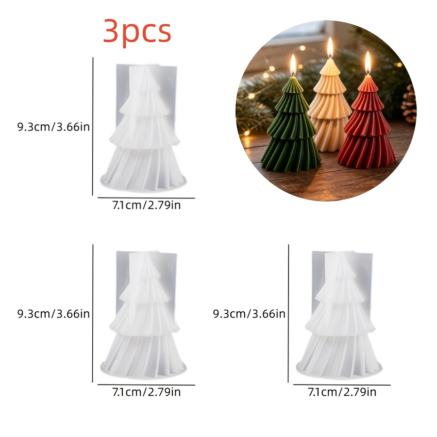 TEMU 3pcs Silike Lufei Diy Reusable Silicone Mold Suitable For Handmade Resin Crafts, Christmas Tree With Diagonal Stripe Patterns, Compatible For