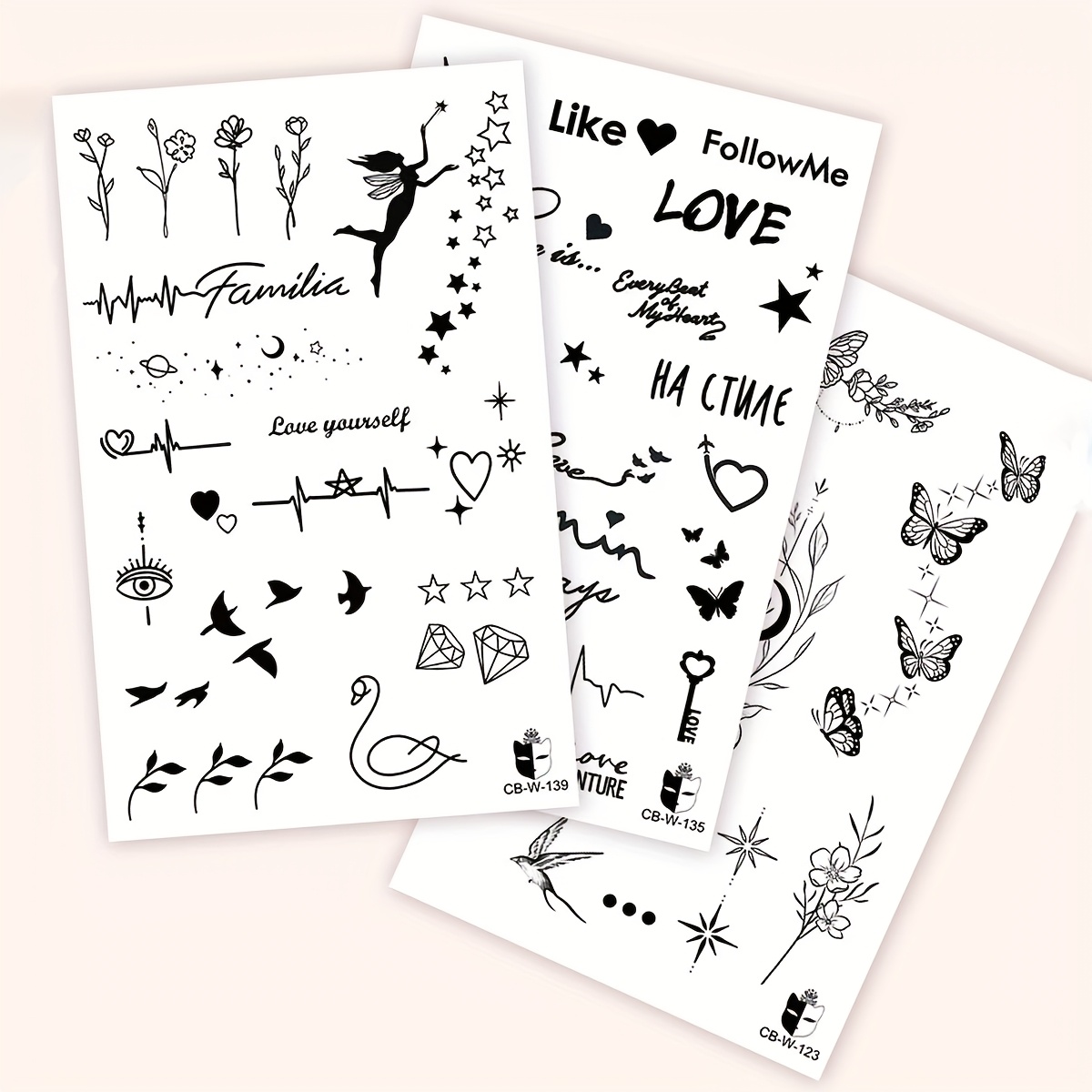 3pcs Herbal Juice Semi-Permanent Temporary Tattoos Floral,  Waterproof Non-Reflective Body