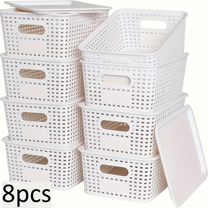 8pcs plastic storage basket set with lids elegant and   suitable for desktop organization document storage storage home organization multi functional shelf baskets