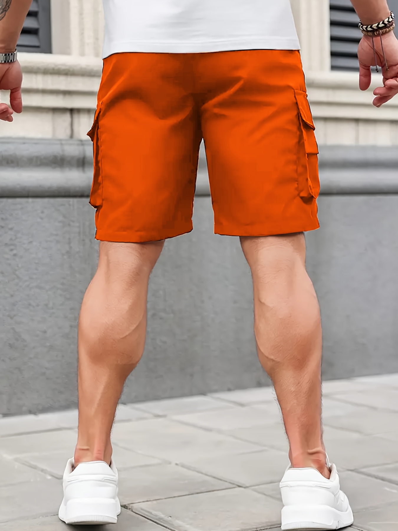 3 stück herren cargo shorts - lockerer schnitt, reißverschlusstaschen, einfarbig (schwarz, grau, orange) - lässige sommer shorts für outdoor-aktivitäten, lässige sommerkleidung | shorts mit reißverschlusstaschen | shorts aus gewebtem stoff