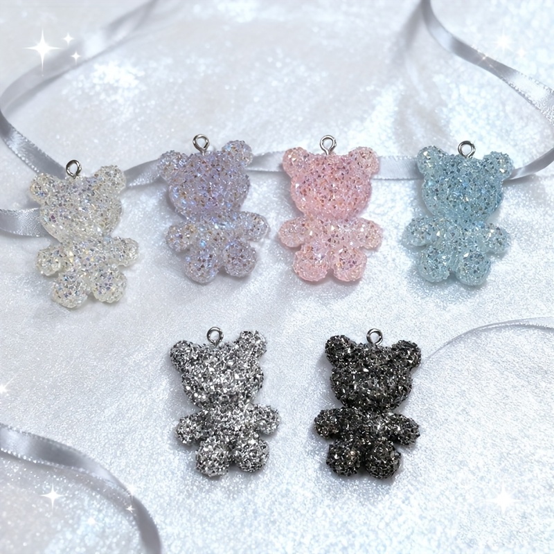 Image of 6pcs Cute Glittering Bear Resin Charms Kawaii Animal Pendants Jewelry Making Additions
