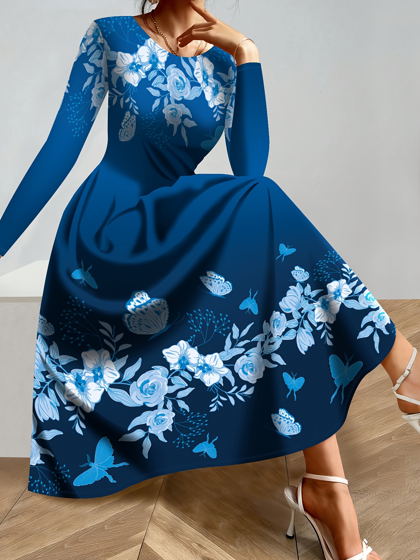 women's long sleeve print shirt dress button-up collar