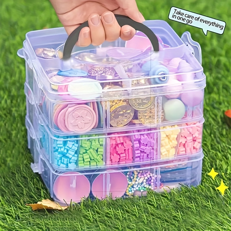 

1pc Transparent Plastic Storage Box, Stackable 3-layer Storage Box With Handle, Multipurpose Finishing Organizer For Diy Art Crafts, Jewelry Beads, Toys, Sewing Tools