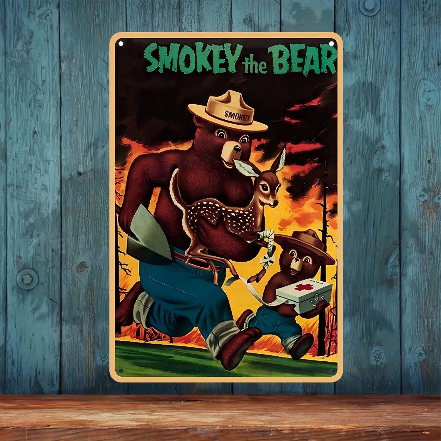 1pc Smokey the Bear Vintage Tin Metal Signs, Wildfire Prevention