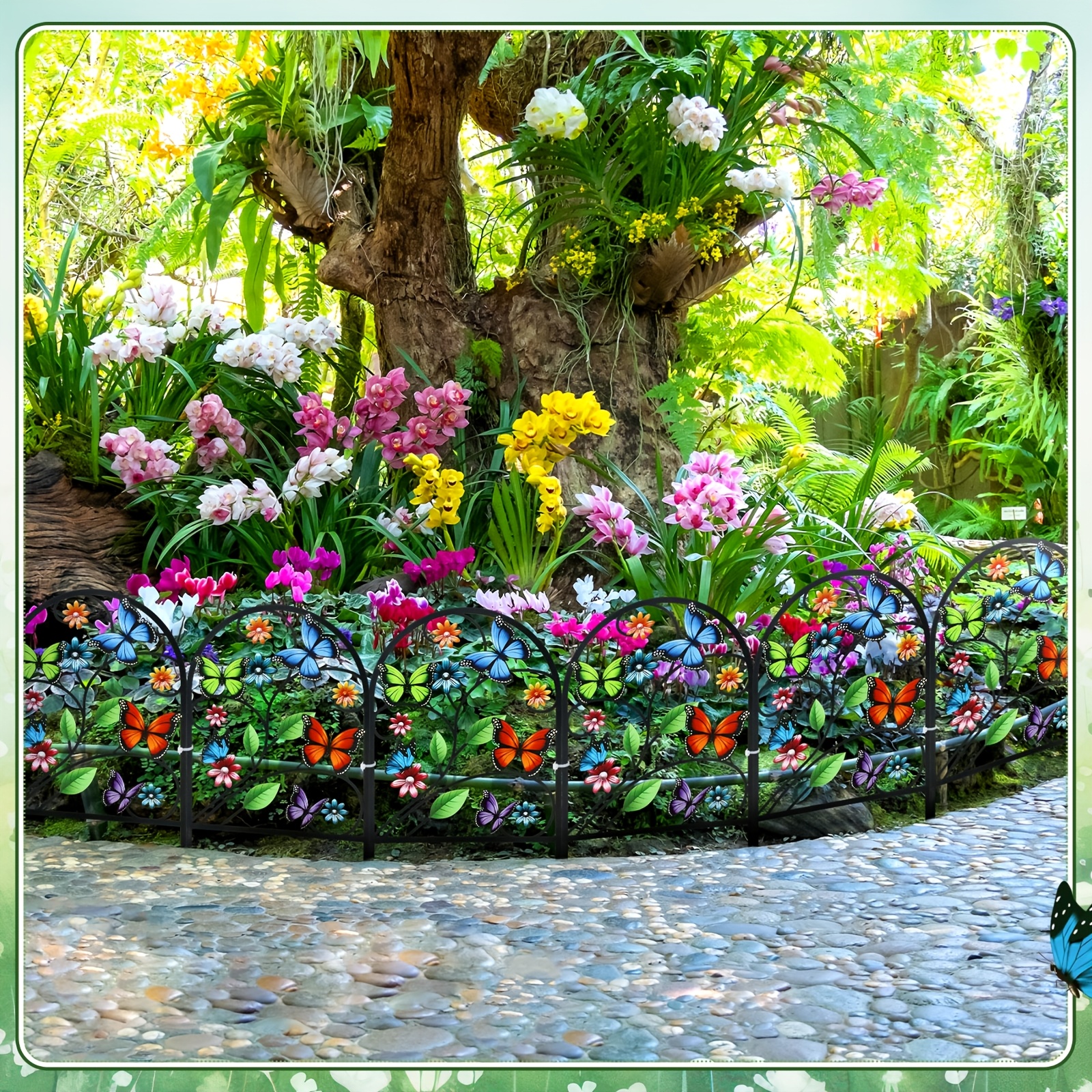 TEMU 【2d Flat】 [2d Flat] 2d Flat, 6pcs Metal Material Decorative Garden Fences - Theme Garden Fence, Perfect Yard Ornament, 15.8 X 11.8 Inch Metal