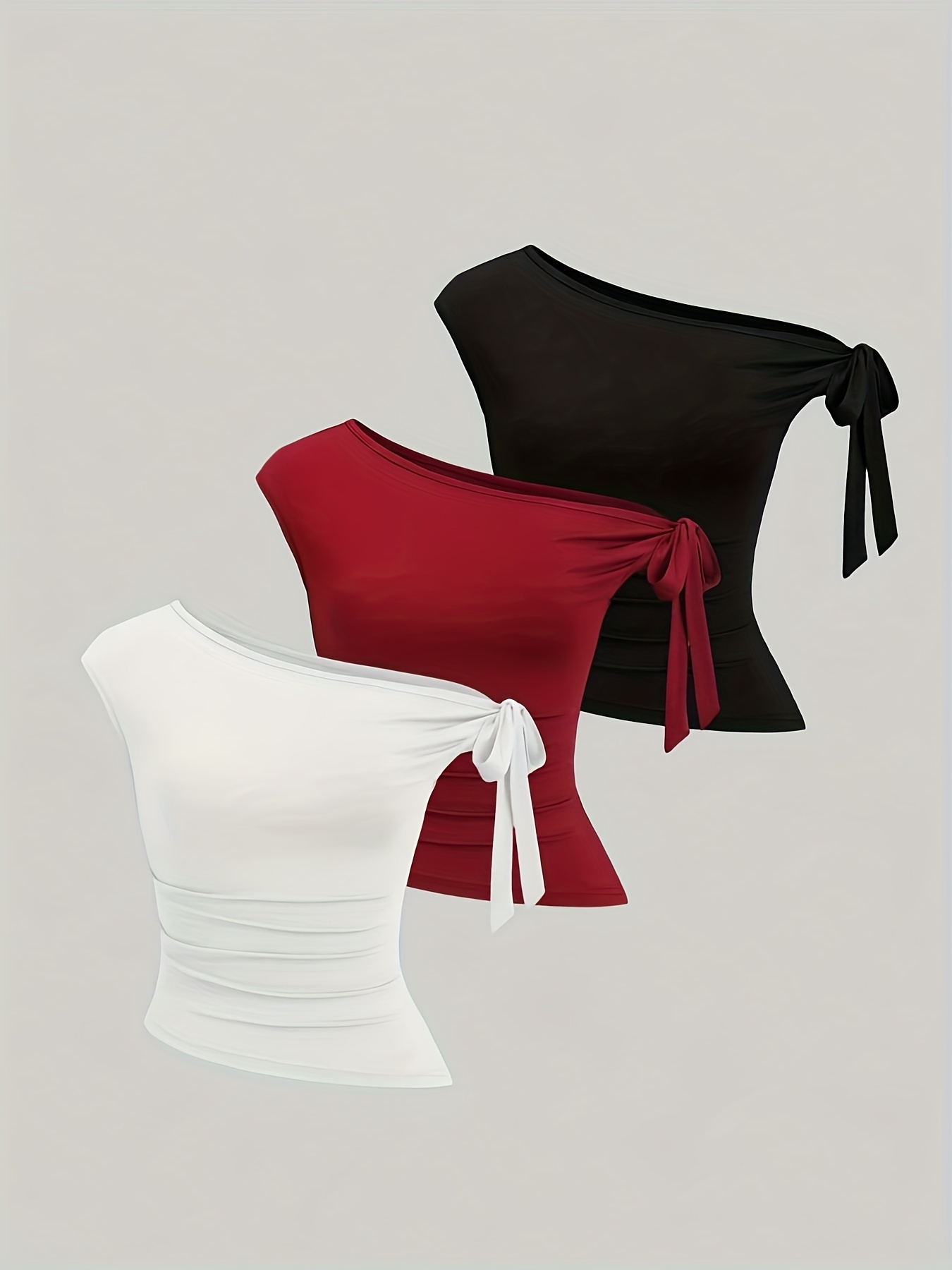 3pcs blusas sin   ajustadas de   único para mujer - tops sin   tipo smock, color   lavable a máquina con elasticidad media para   en  , fiestas, elegantes conjuntos casuales   (  verano otoño)