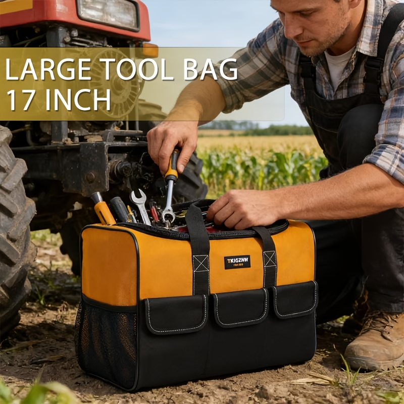 TEMU 17 Inch Tool Bag For Men With Wide Mouth For Various Instrument, Electrician Carpenter, Yellow