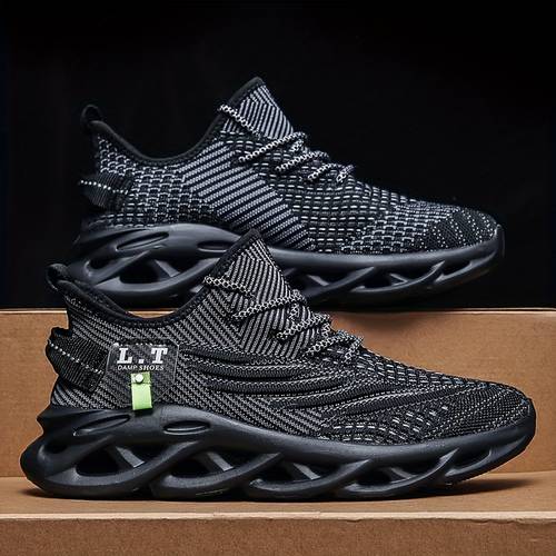 mens stylish breathable lace up knitted sports shoes in colors lightweight casual outdoor running and walking shoes