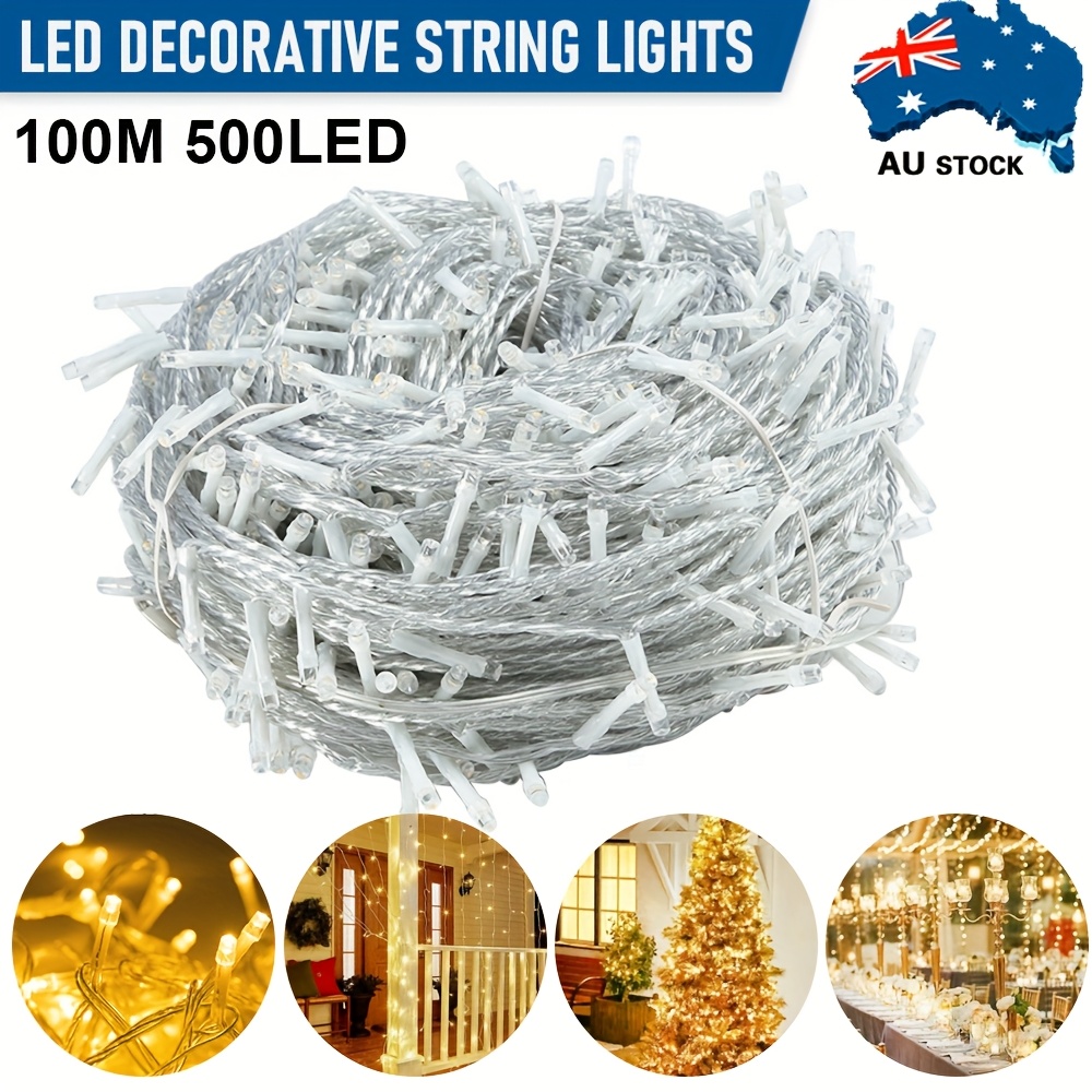 TEMU 100m Led Decorative Light String, 8 Mode For Led Window Curtain String Light Wedding Party Home Garden Bedroom Outdoor Indoor Wall Decorations