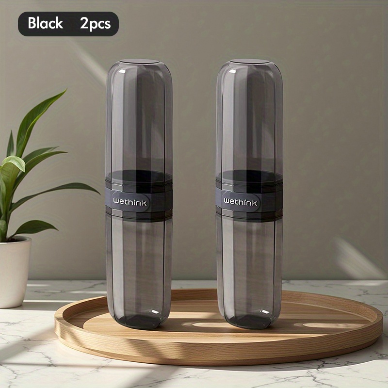 Image of 2pcs Portable Travel Mouthwash Cup And Toothbrush Holder Set, Transparent Toiletry Organizer Case, Travel Wash Kit Container, Suitable For Travel, Camping, Home, School, Business Trips, Etc.
