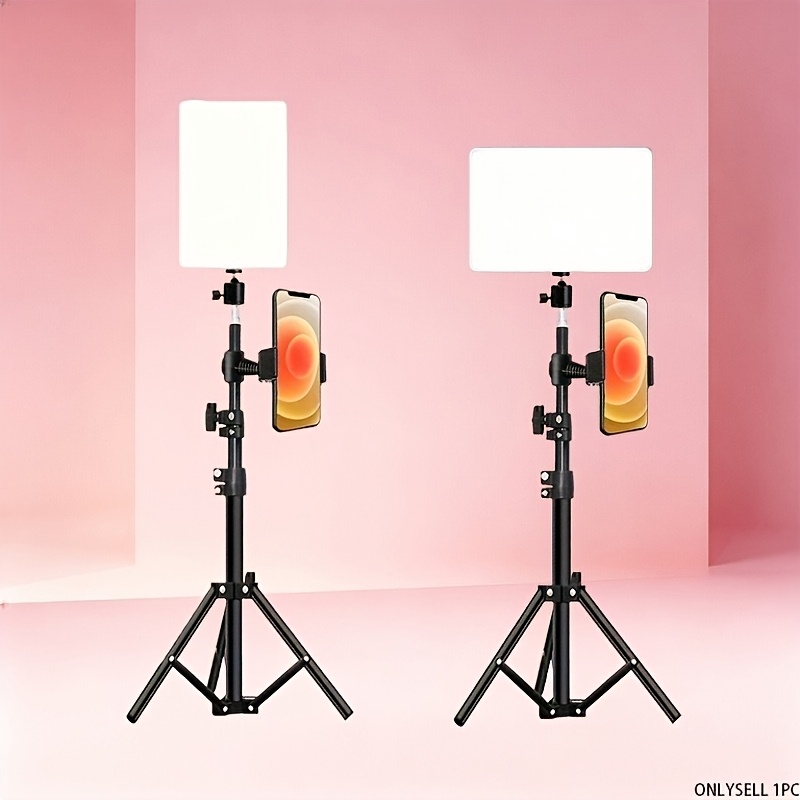 TEMU 10-inch Square Led Light, With 110cm Adjustable Tripod And Clip-on Phone Holder, 3-color Dimmable Light Suitable For Live Streaming, Makeup