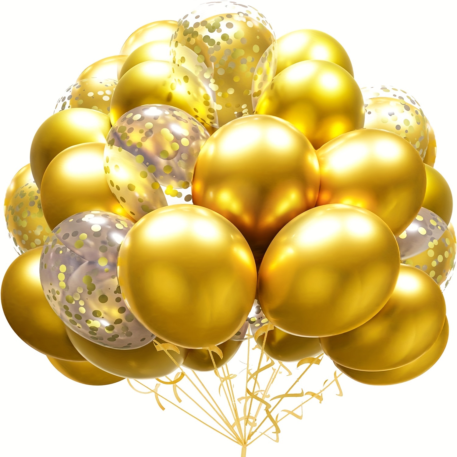 

30pcs-metal Golden Balloons Large Thickened Golden Confetti Balloons With Golden Ribbon Set, Suitable For Birthday Graduation Wedding Party Decoration Eid Al-adha Mubarak