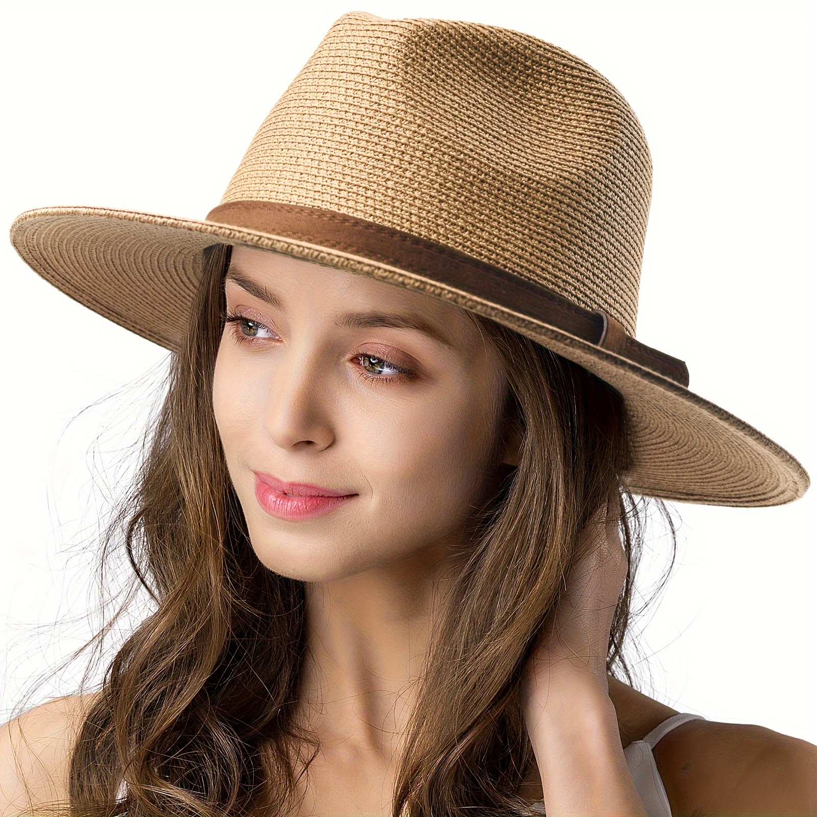 elegant belt decorative sun hat solid color flat brim straw hat summer casual panama hats for women details 1