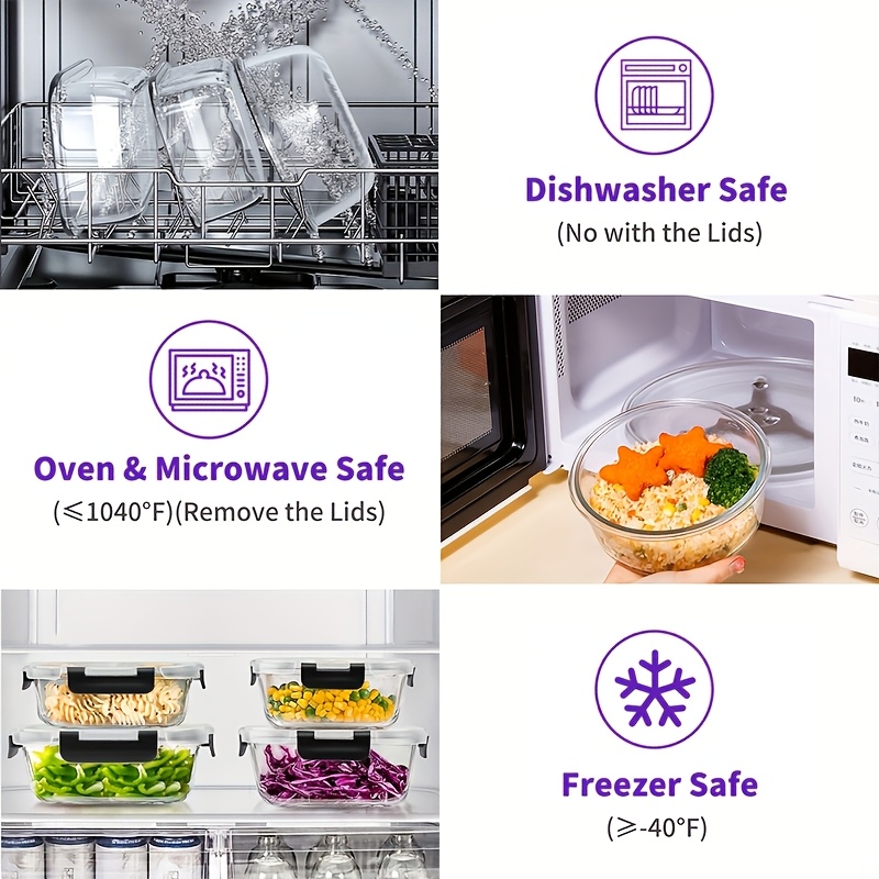34pcs 17 lids 17 glass bowl glass food storage containers with airtight lids glass meal prep containers for lunch kitchen storage containers ideal for food storage in microwave ovens dishwashers offices schools and camping black Product details 4