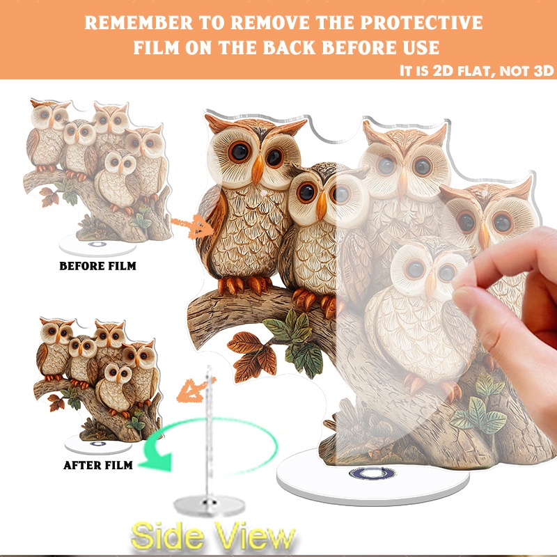 TEMU 2d Flat, 2d Flat Rotating Acrylic Ornament, Featuring 5 Perched On A Tree Trunk With Exquisite Detailing. Suitable As A Gift For Or For Home And
