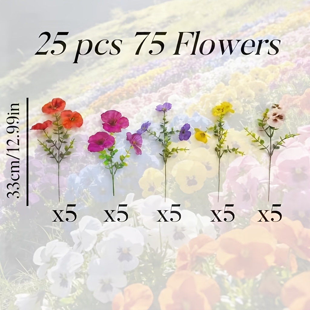 TEMU 25pcs Realistic Artificial Pansy Flowers, Multicolor Faux Flowers With Bouquet, Uv And Weather Resistant, Fade Resistant And Durable, Easy