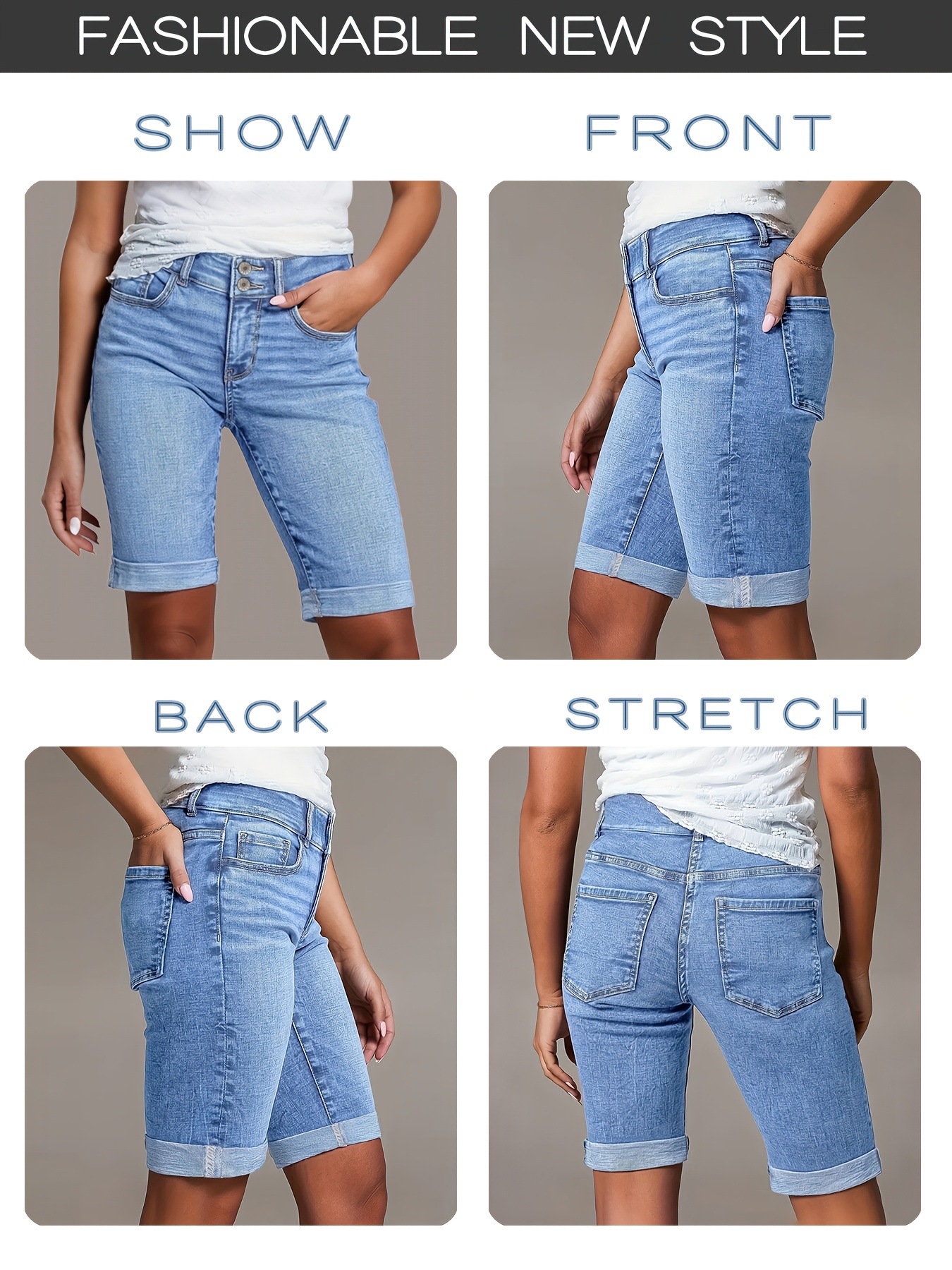 womens 2026 summer new stretchy high waisted tummy control denim shorts light blue washed with pockets   fit   casual shorts comfortable spring summer ladies jeans pants for travel and work boyfriend style shorts