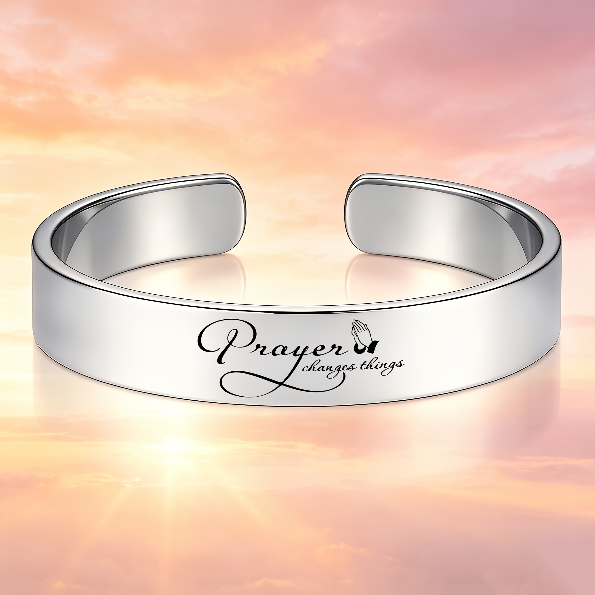 Men's 304 Stainless Steel Prayer Gesture Open Bangle, Faith Accessory