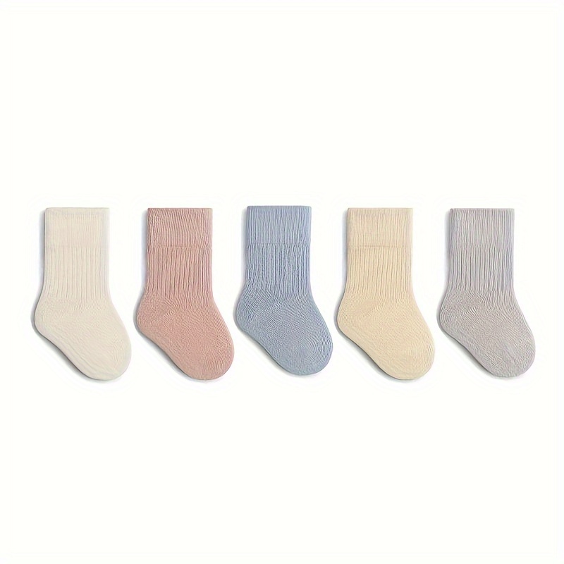 5-pair Solid Color Children's Socks, Comfortable High-stretch Baby Mid-calf Socks