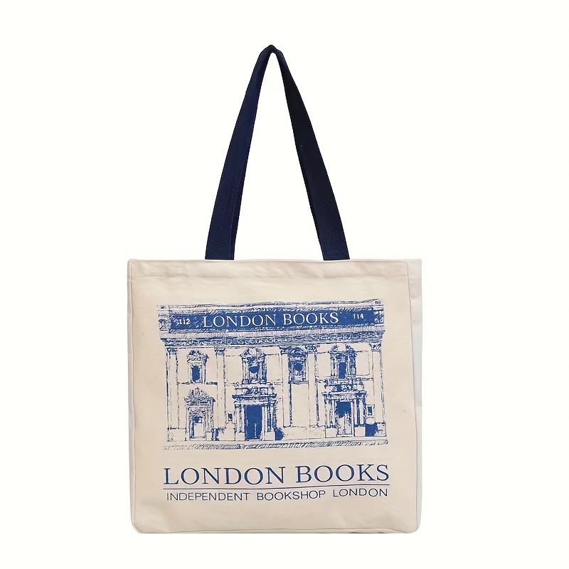 

1pc London Bookstore Canvas Handheld Bag For Men Women, Library Books Bags, Portable Lightweight Reusable Tote Bag, Grocery Shopping Bags