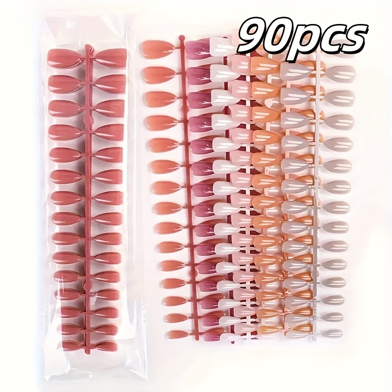 TEMU 90/120 piezas de pegatinas para uñas cortas de , uñas artificiales brillantes mezcladas , pegatinas de uñas reutilizables de cobertura total y