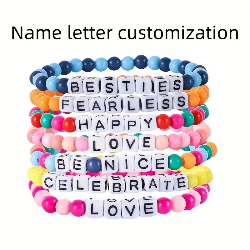 Customizable Name Acrylic Bead Bracelet, Personalized Gift