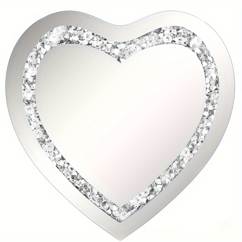 

Crystal Diamond Heart Silvery Mirror For Wall Decoration 50.8 X 50.8cm Wall Hanging Mirror Acrylic Diamond Decoration