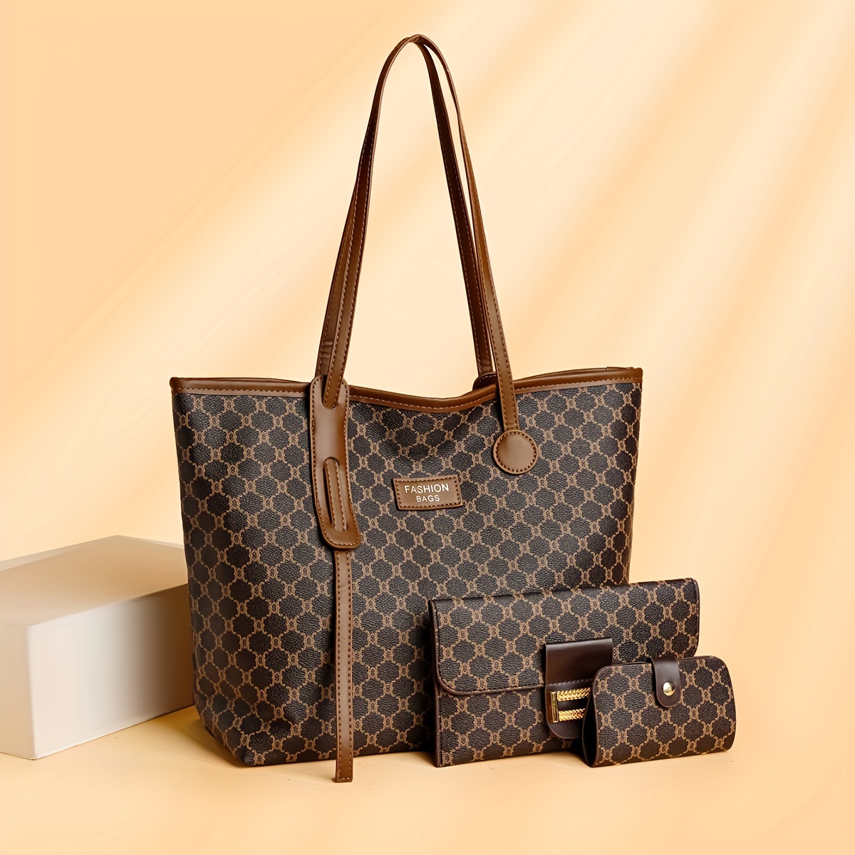 

3pcs Pattern Tote Bag Set For Women, , Polyester Lined, ,
