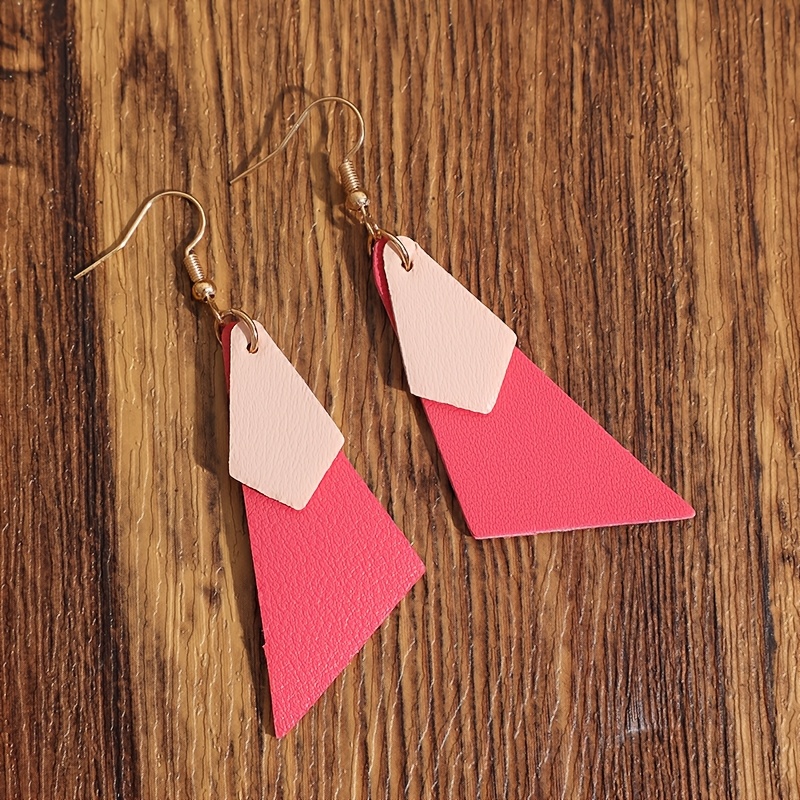 Women's Double-layer Rose Pink PU Leather Earrings
