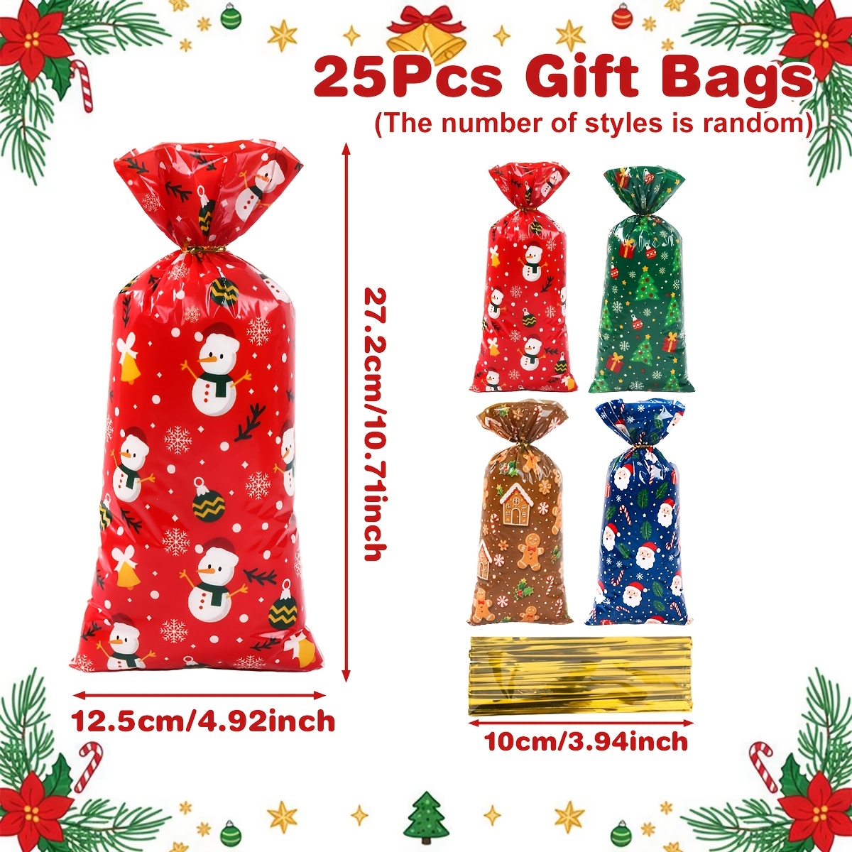 TEMU 25 pezzi, Sacchetti regalo a tema natalizio (Stile casuale), Piccoli sacchetti per confezionare regali con motivo di , albero di Natale e di di