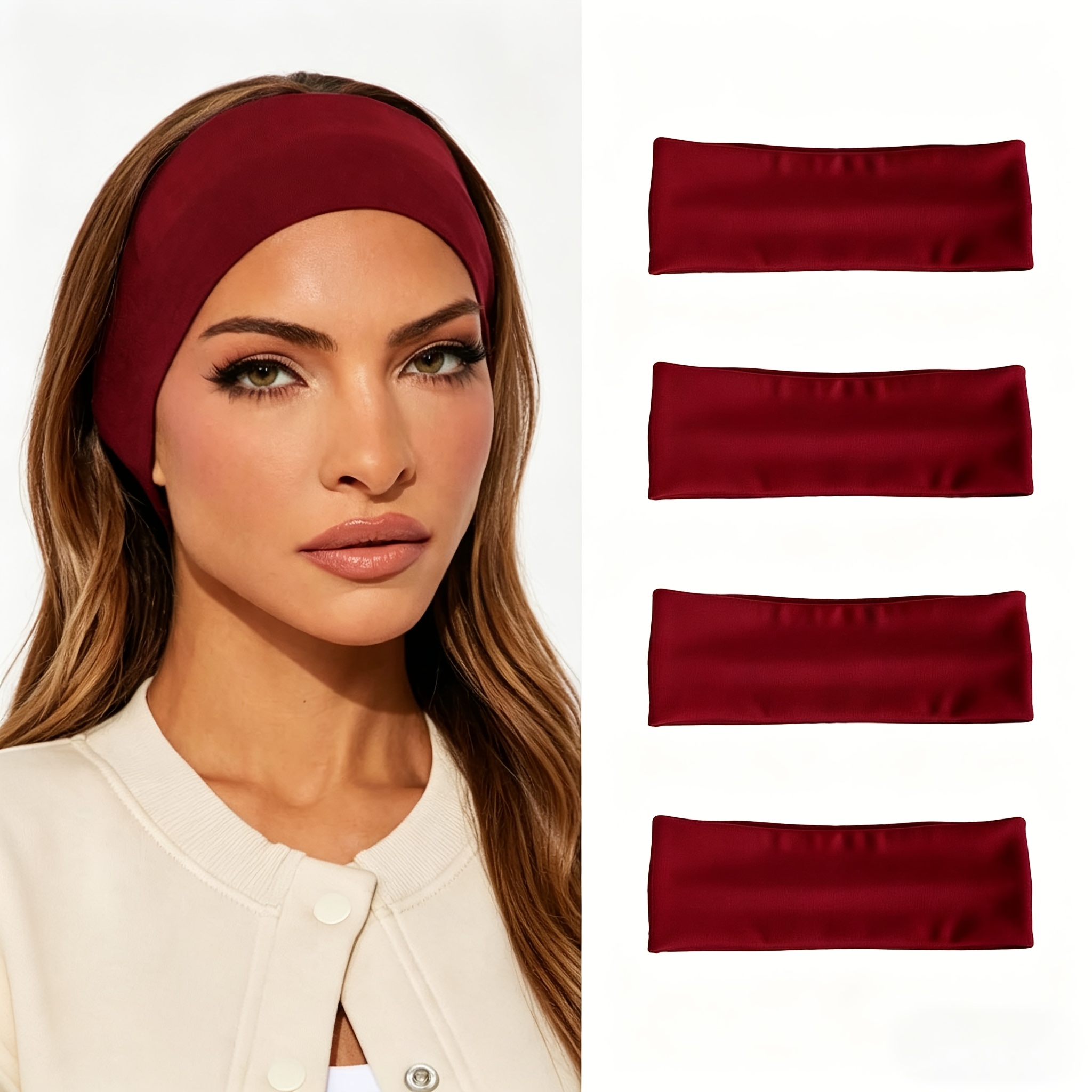 TEMU 4-pack Solid Color Wide Headbands, Elastic Headscarf Hairbands, Elastic Sports Headbands, Yoga Sweat-absorbing Headbands, Headscarves For Women