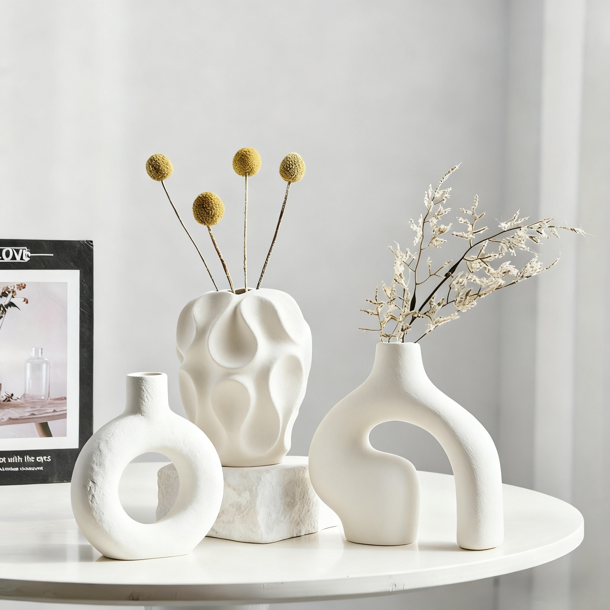 TEMU Ceramic Vase Set 3 - Piece - Bohemian Farmhouse Style Decorative Vases Pampas Grass, Beige Vases Home Decor, Living Room, Kitchen, Bedroom,