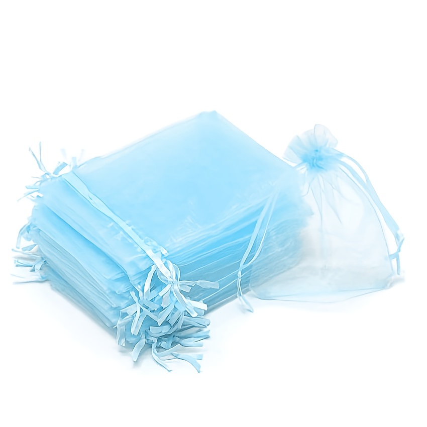 TEMU 100 Sacchetti Regalo 7X9Cm in Raso con Coulisse, Sacchetti in Organza Cielo con Coulisse in Raso, Sacchetti Bomboniera per Confezionare Piccoli