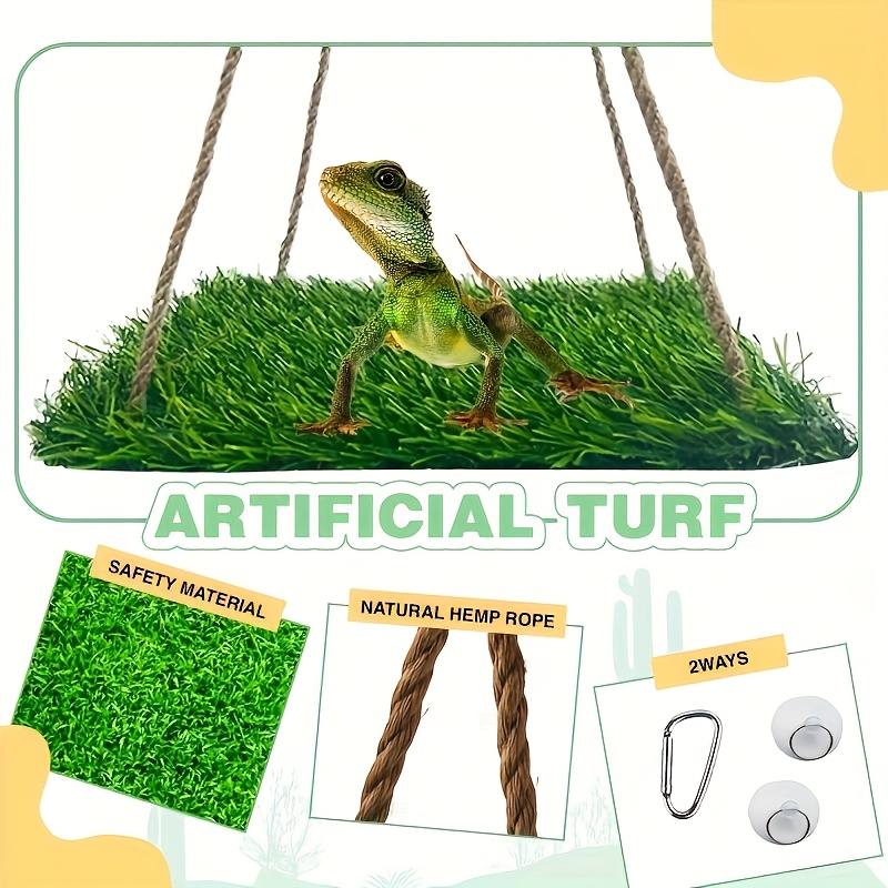 Image of Reptile Hammock Swing Hanging Bed, Pp Grass Mat, Portable Bird Swing Frame, Natural Hanging Swing Bed Suitable For Bearded Dragons, Leopard Geckos, Lizards, Birds, And Parrots