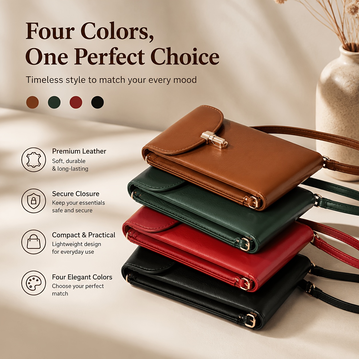 Phone Crossbody Bag, Single Shoulder Bag with 8 Card Slots, ID and Document Holder, Women's Zippered Pocket, New Summer Litchi Pattern Cowhi