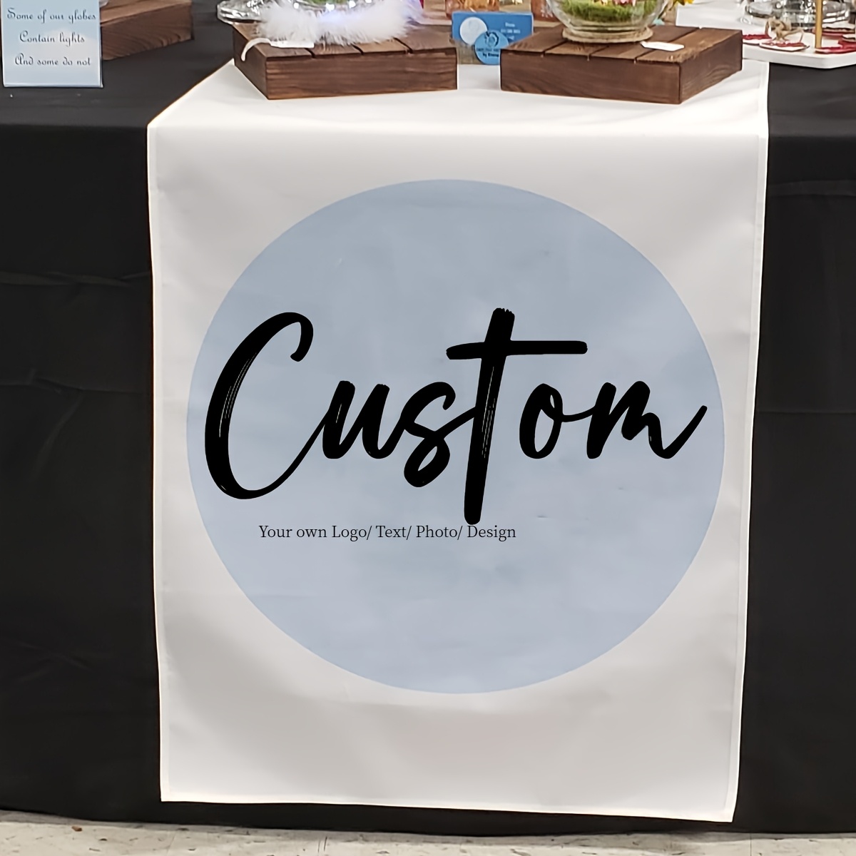 TEMU 1pc Custom Table Runner, Printable Text/photo/logo - Uv Printing, Suitable For Birthday, Wedding, Anniversary Decorations, Christmas, Exhibition