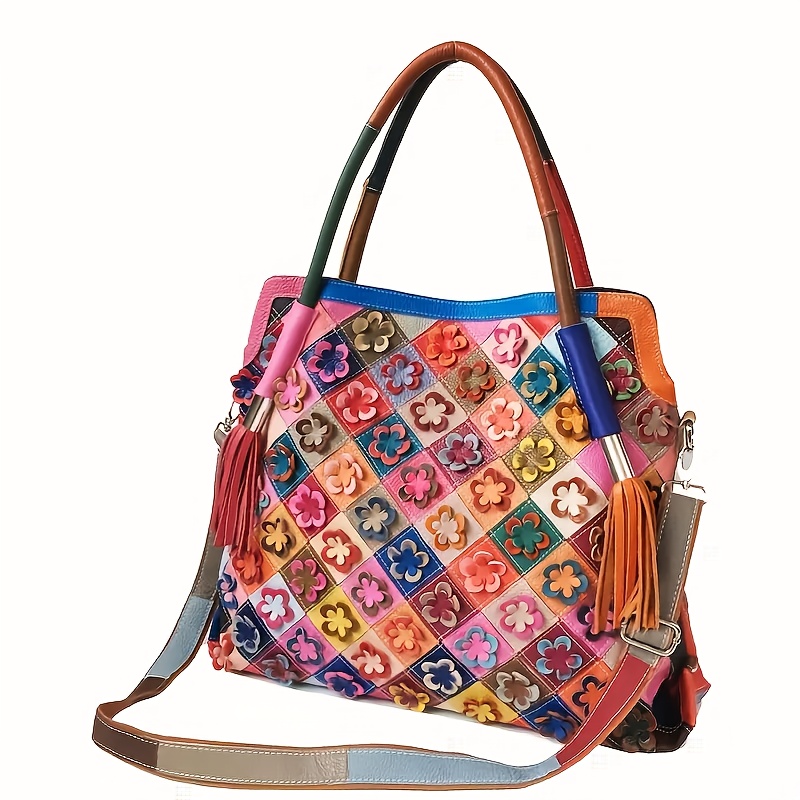 Eysee Leather Shoulder Bag For Women - Multicolor Tote Messenger Bag, Adjustable Strap, 39x30x14cm