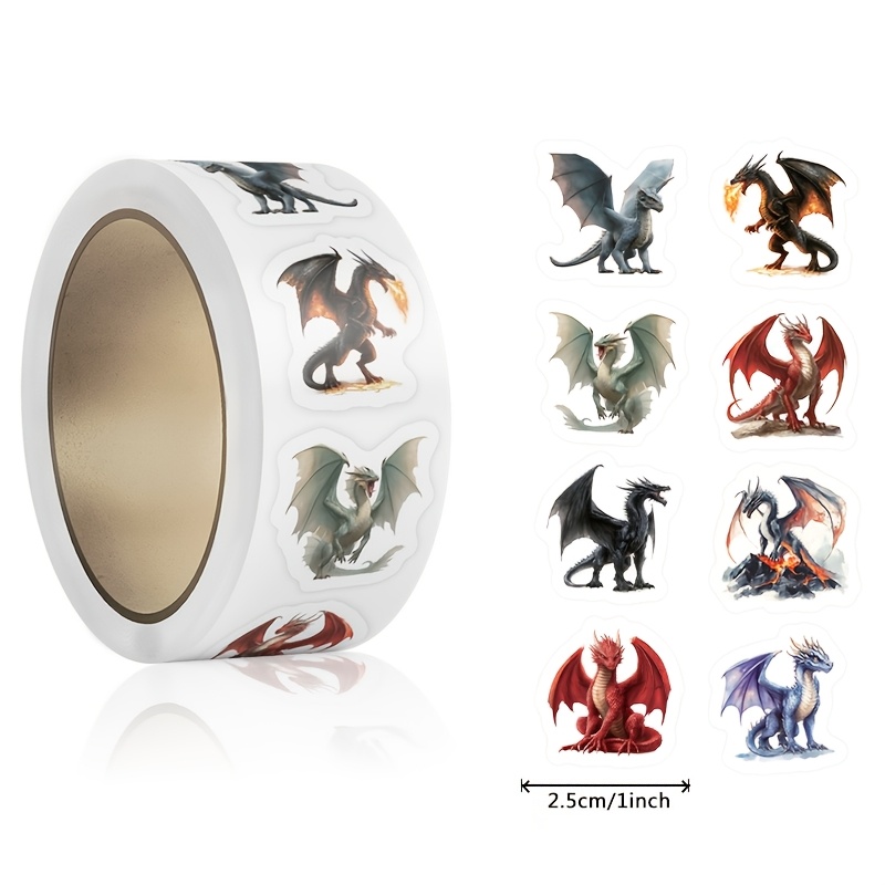 TEMU 500 Western Dragon Stickers Per Roll, 1 Roll Includes Types Of Flying Dragon Aesthetic Stickers, Suitable For Water Bottles, Phone Cases,