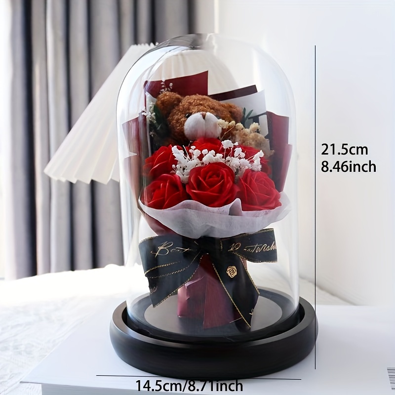 

Elegant Glass Dome Bouquet With Lifelike Artificial Roses - Perfect Gift For Her On Valentine's, Day, Christmas & Halloween