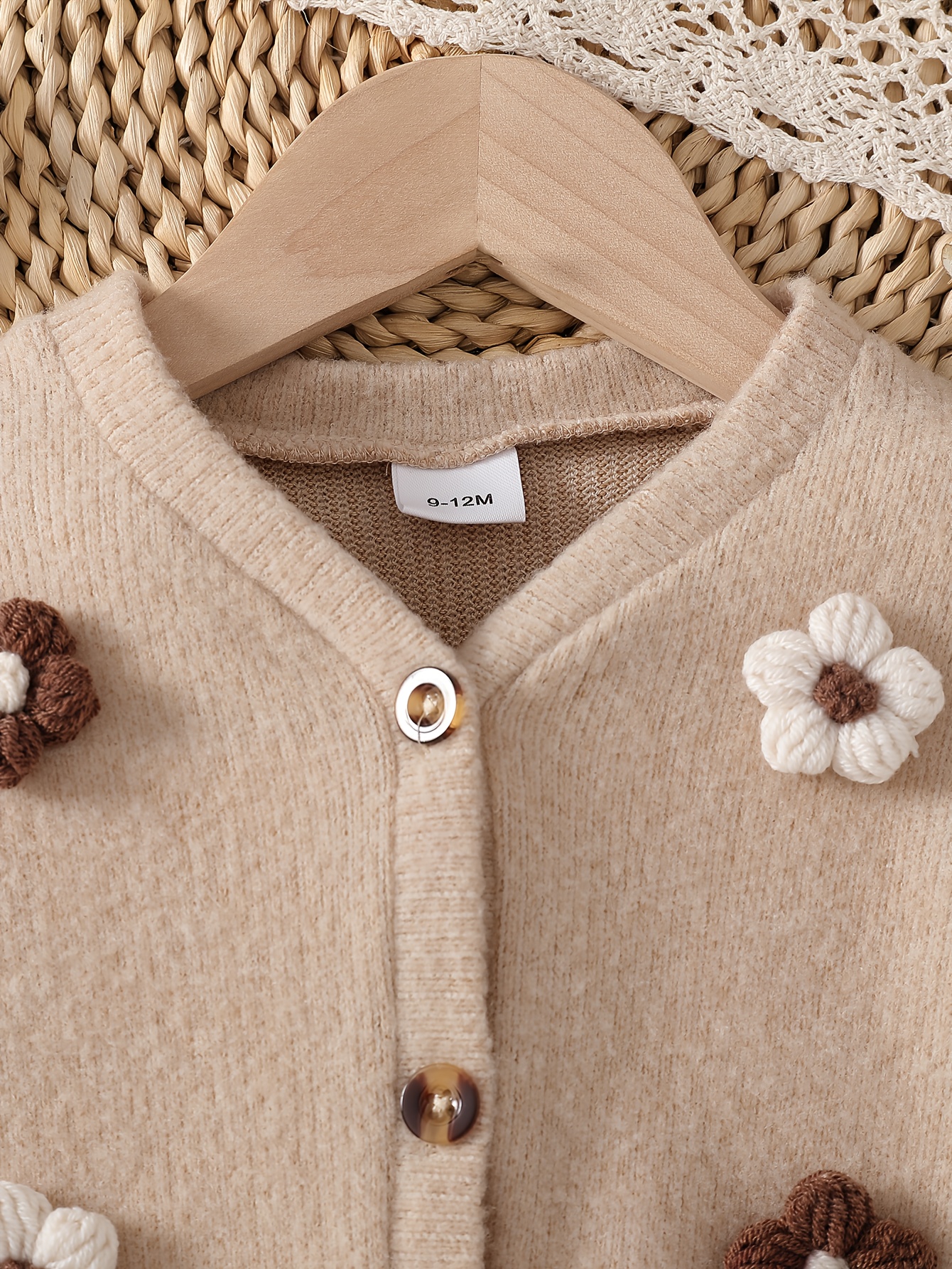 autumn and winter elegant outfit for girls featuring a sweet cardigan with a round neck and long sleeves decorated with three dimensional flowers   girls for outdoor Product details 3