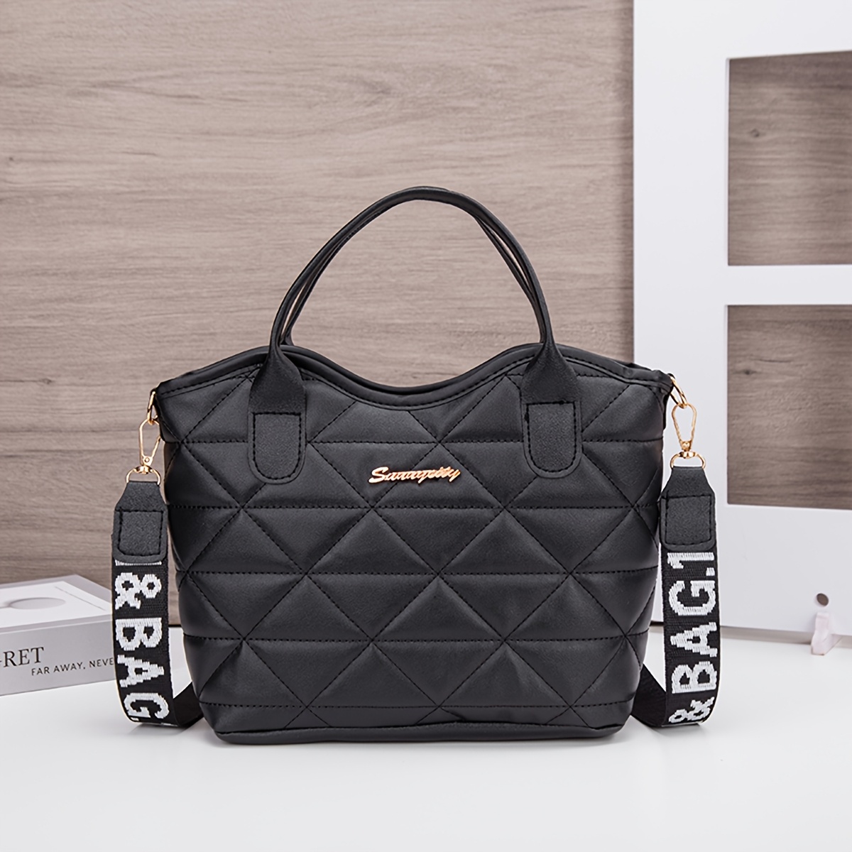 TEMU Fashionable Rhombus Large-capacity Grocery Tote Crossbody Bag, Versatile High-quality Korean Style Women's Crossbody Bag, Suitable For Daily