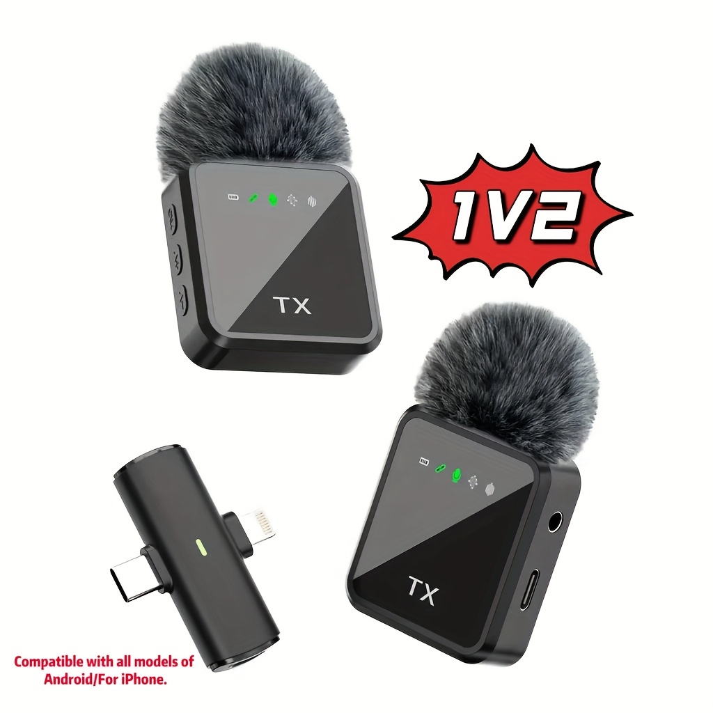 TEMU Professional Wireless Lapel Microphone, Intelligent Noise Reduction, Omnidirectional Condenser, With Windscreen, 2-in-1 Wireless Recording