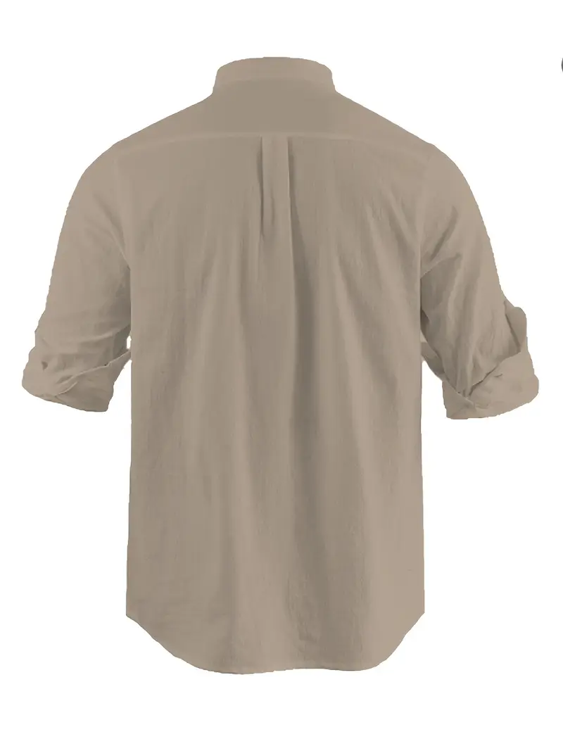 ανδρικό καθημερινό βαμβακερό λινό πουκάμισο με μακριά μανίκια - καλοκαιρινό μονόχρωμο με στάμπα γιακάς, διαπνέον & ελαφρύ, διαθέσιμο σε μεγάλα μεγέθη, μαύρο λεπτομέρειες 14