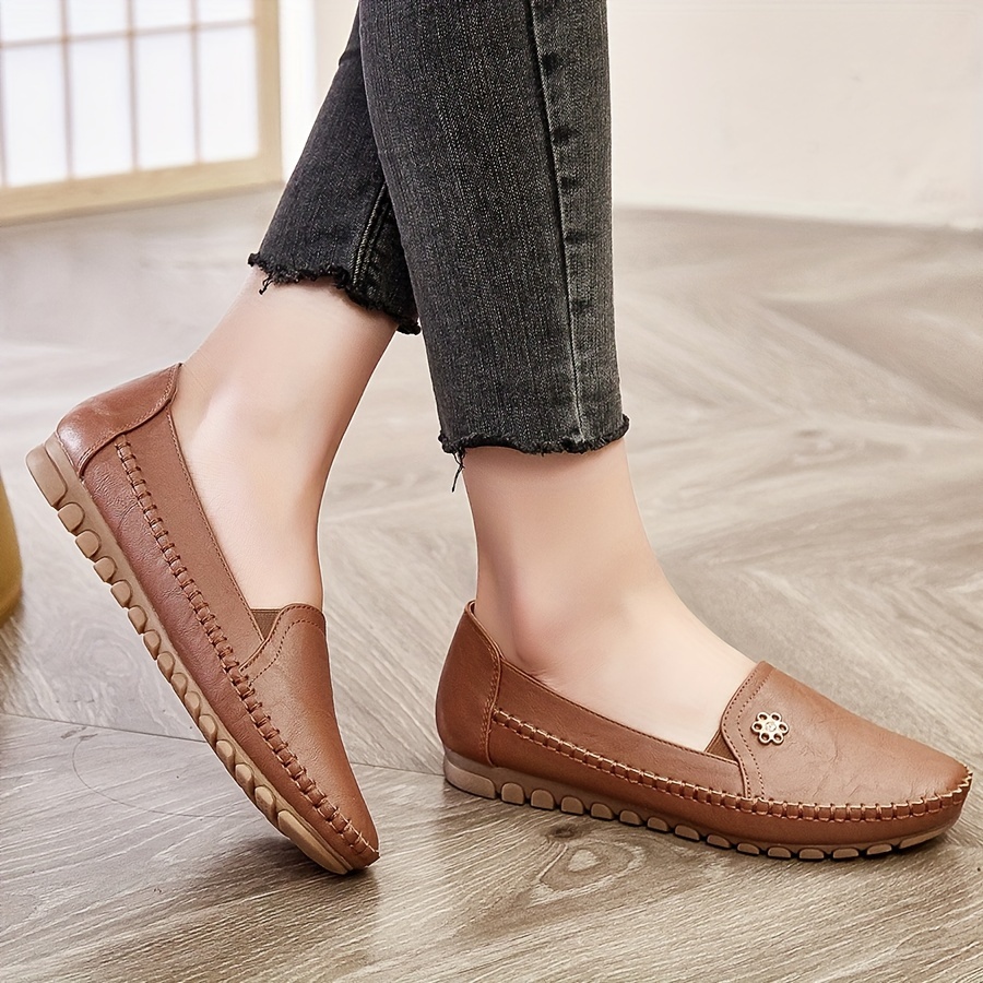 women s solid color flat loafers casual slip soft sole shoes details 8