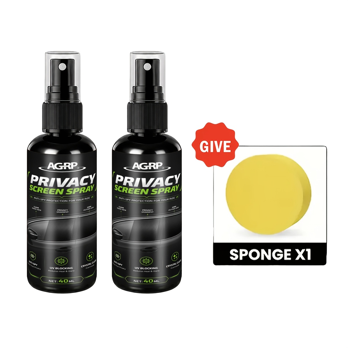 TEMU 2 Pack Car Window Privacy Spray, Removable Auto Window Shading Spray, Instant Vehicle Glass Anti-peeping Coating, Car Interior Accessories