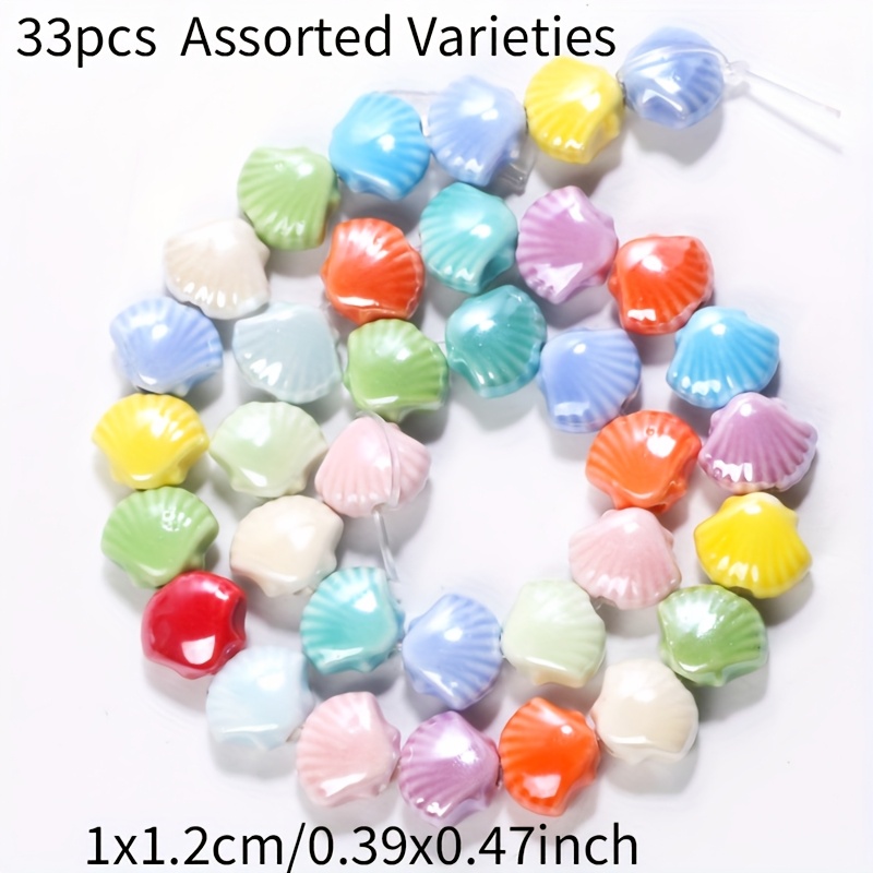 TEMU 10x12mm 33 Random Ceramic Mixed Color Shells For Jewelry Handmade Material Couple Bracelets, Necklaces, Earrings, Keychains, Bag Chains, Mobile