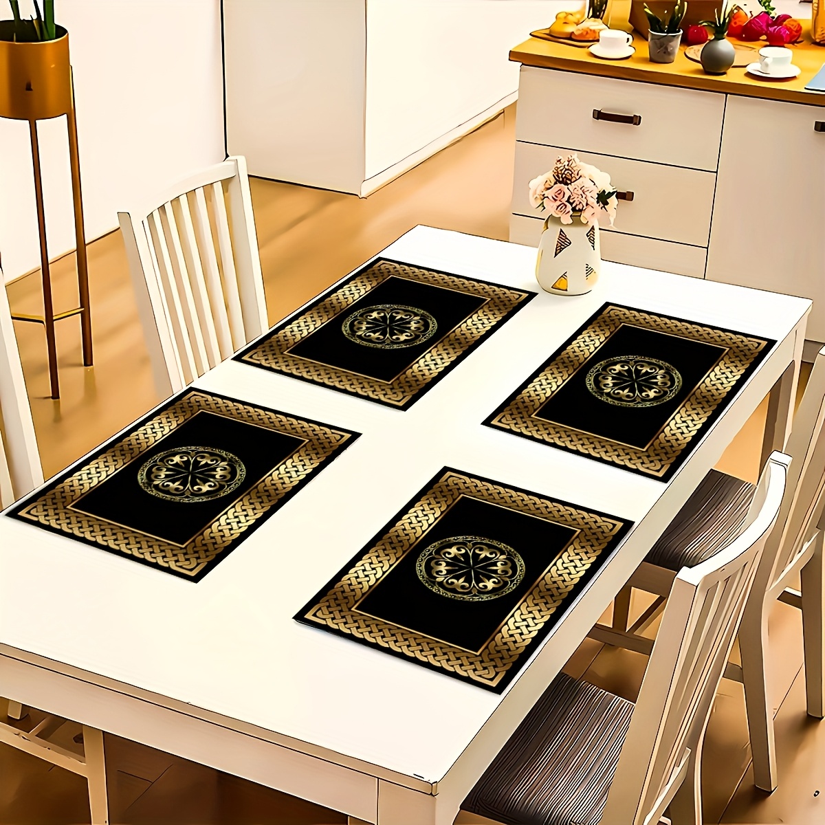 TEMU Set Of 2/4 And Golden Patterned Placemats, Gift Placemats, Outdoor Party Decorations, Table Decor Placemats And Coasters, Ideal Gift Placemats,