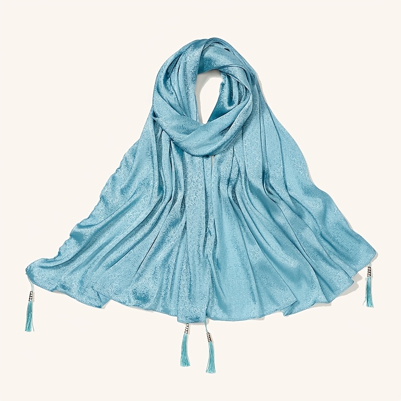 Women's Satin Solid Color Jacquard Tassel Headscarf/Bandana