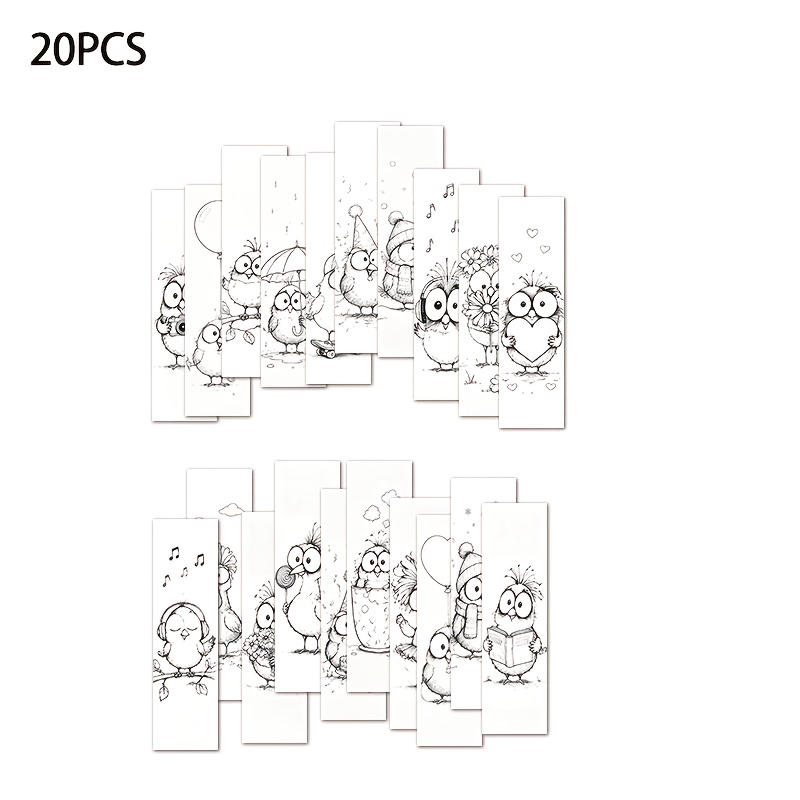 TEMU 20pcs Adorable Cartoon Pattern Printed Paper Bookmarks, 1.6in*5.9in Handmade Diy Coloring Reading Bookmarks, Book Decorations, Reading Markers,